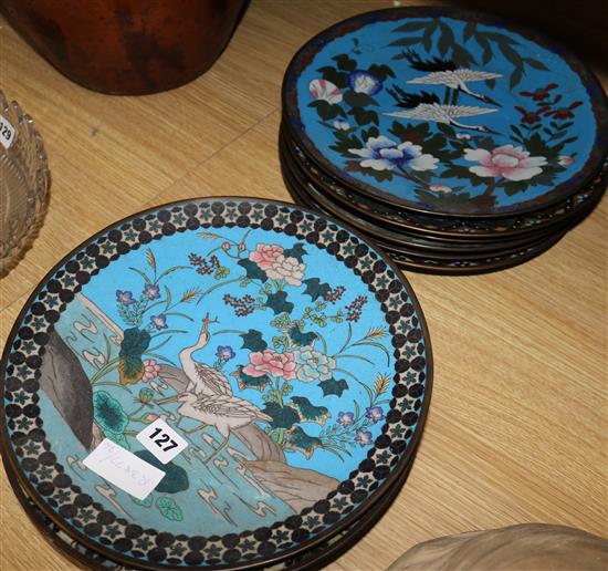 Ten Japanese cloisonne plates